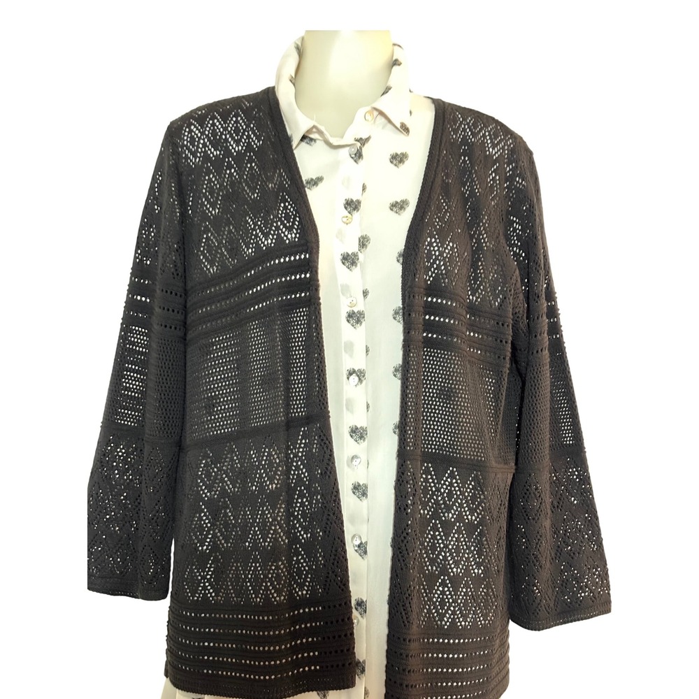 Alfred Dunner Women's Black Knit Open Front Cardigan Sweater Size Large
